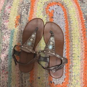 Maurices Brown Jeweled T-Strap Sandals